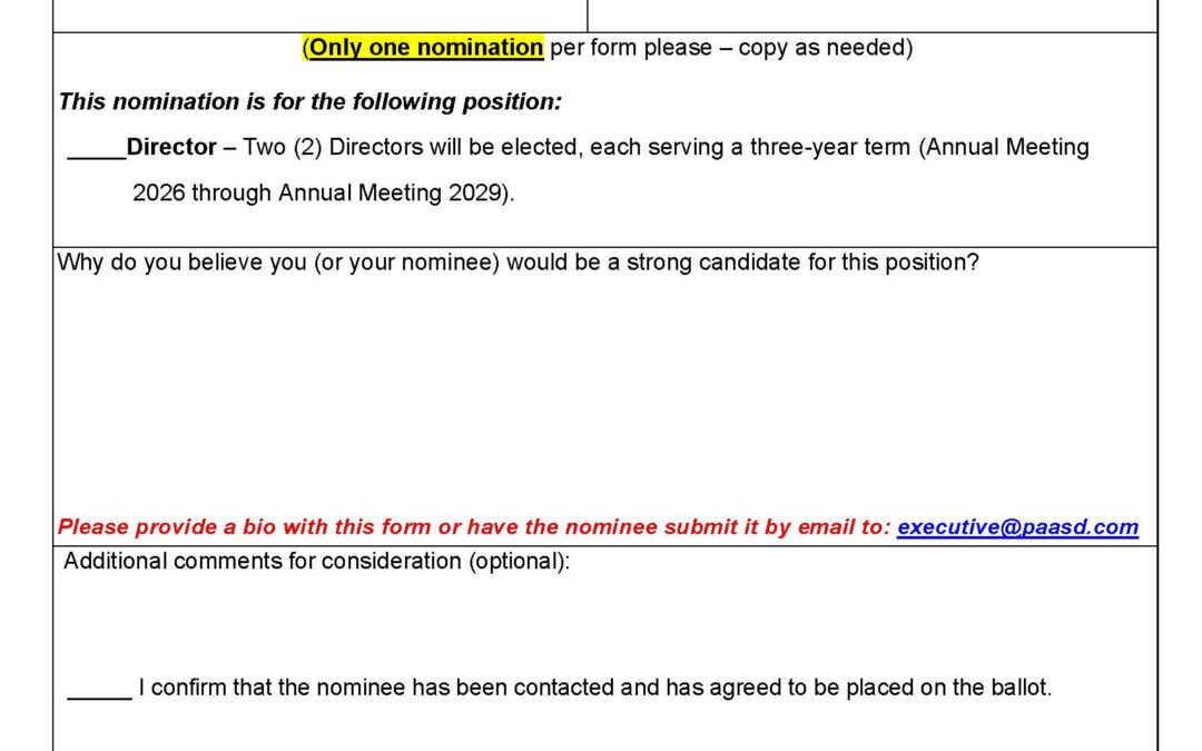 2026 PAASD Board Elections: Call for Nominations